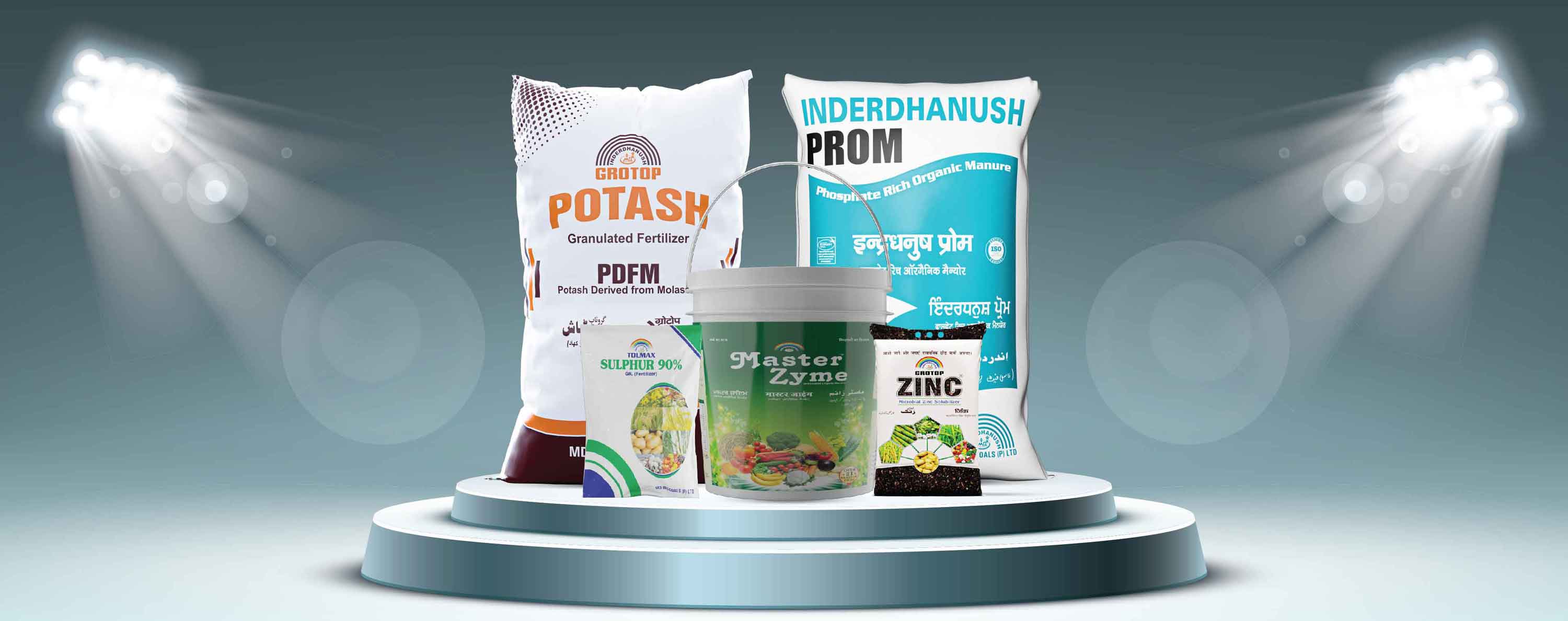 grotop potash, inderdhanush prom, tolmax sulphur, master zyme, grotop zinc, biofertilizer